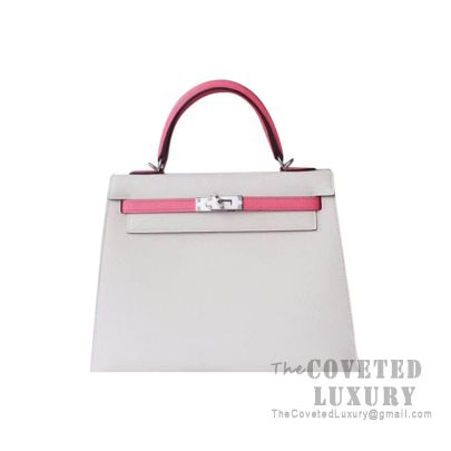 Hermes Kelly 25 Handbag CC10 Craie And 8W Rose Azalee Epsom SHW