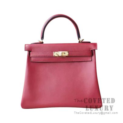 Hermes Kelly 25 Handbag K1 Rouge Grenat Swift GHW