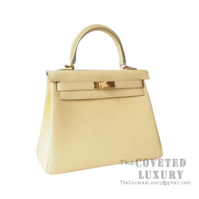 Hermes Kelly 25 Handbag 1Z Jaune Poussin Togo GHW