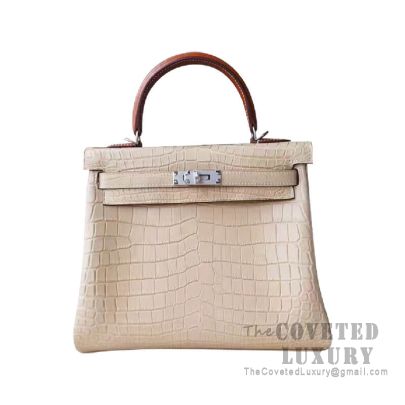 Hermes Kelly 25 Bag 1C Poussiere Matte Niloticus And Barenia SHW