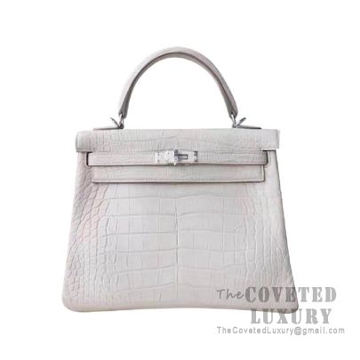 Hermes Kelly 25 In White: Alligator Handbag