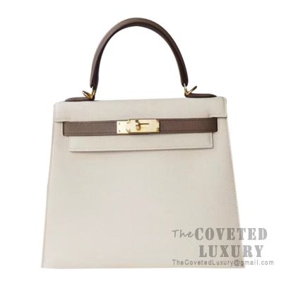 Hermes Kelly 28 Handbag CC10 Craie And CC18 Etoupe Epsom GHW