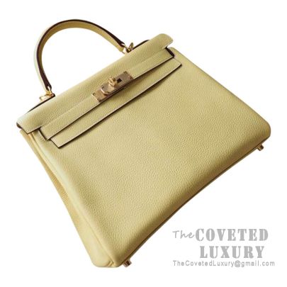 Hermes Kelly 28 Handbag 1Z Jaune Poussin Togo SHW