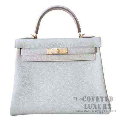 Hermes Kelly 28 Handbag CC80 Pearl Grey Togo GHW