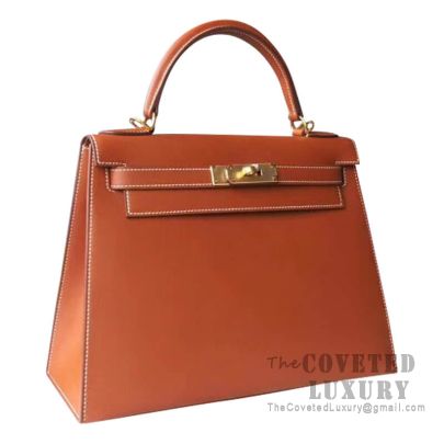 Hermes Kelly 28 Handbag CC34 Fauve Barenia Natural GHW