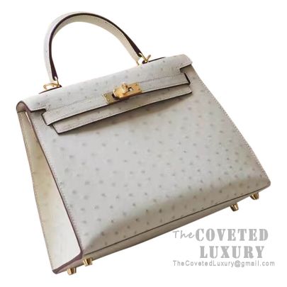 HERMES MINI KELLY BAG OSTRICH 20 CM WHITE