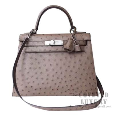 Hermes Kelly 28 Bag CC19 Mousse Ostrich SHW