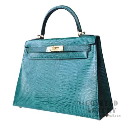 Hermes Kelly 28 Bag 6Q Vert Emeraude Lizard GHW