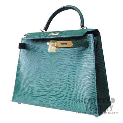 Hermes Kelly 28 Bag 6Q Vert Emeraude Lizard GHW