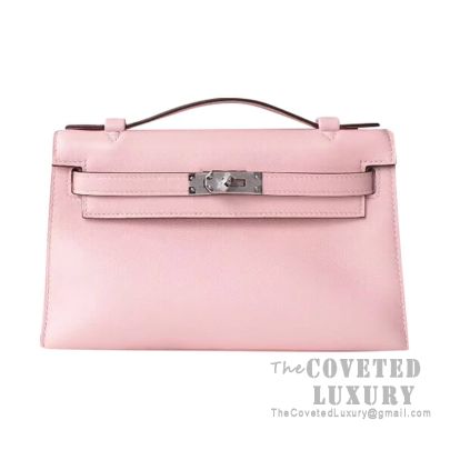 Hermes Rose Sakura Swift Leather Kelly Pochette With