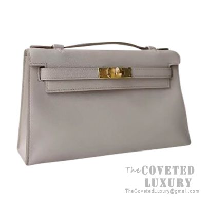 Hermes Mini Kelly 22 Pochette Bag ck80 Pearl Grey Swift GHW