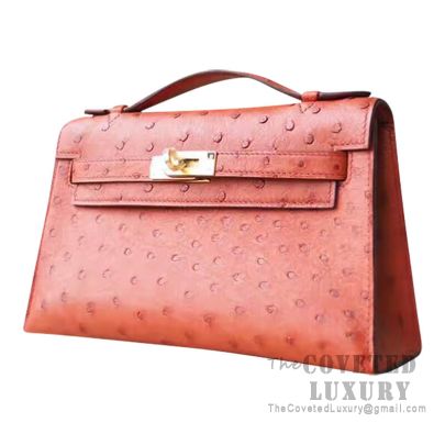 Hermes Mini Kelly I Bag CC36 Brique Ostrich GHW