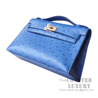Replica Hermes Kelly Mini II Sellier Handmade Bag In Blue Iris Ostrich  Leather