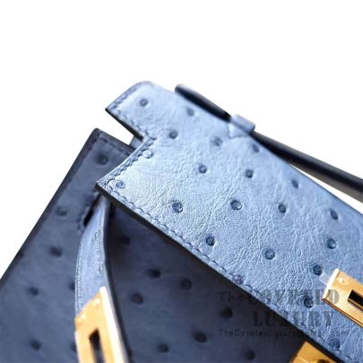 Hermès Blue Tempete Ostrich Kelly Pochette Bag