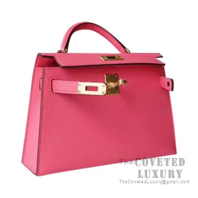 Hermès MiniKelly Pochette Rose Azalee 8W Epsom Leather Gold Hardware