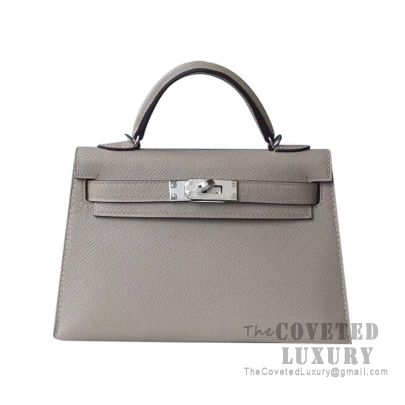 Hermes Mini Kelly I Bag M8 Gris Asphalt Swift SHW