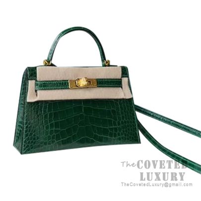 Hermes Green Vert Fonce Emerald Crocodile Birkin 25 Handbag Kelly