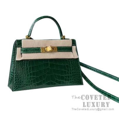 Hermes Kelly II Mini Bag Alligator Leather Gold Hardware In Green