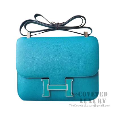 Hermes Constance 23cm 7f Blue Paon Epsom Bag Enamel PHW