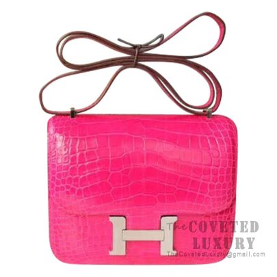 Hermes Mini Constance 18 Bag J5 Rose Scheherazade Shiny Alligator SHW