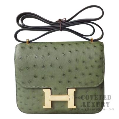 SOLD OUT** NEW HERMES Constance Mini 18 Ostrich / Gris Perle / GHW