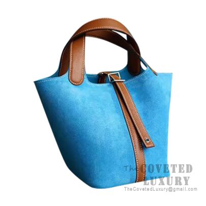 Hermes Picotin Lock 18 Bag 3P Blue Atoll And CC37 Gold Barenia