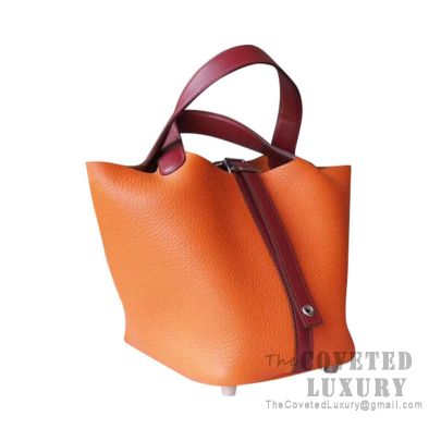 Hermes Picotin Lock 18 Bag 8V Orange Poppy And Ck55 Rouge H Clemence SHW