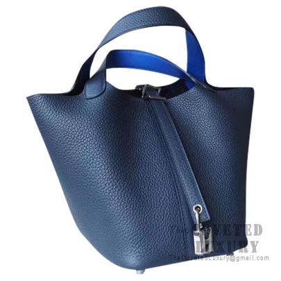 Hermes Picotin Lock 22 Bag 2Z Bieu Nuit Clemence 7T Blue Electric Handle SHW