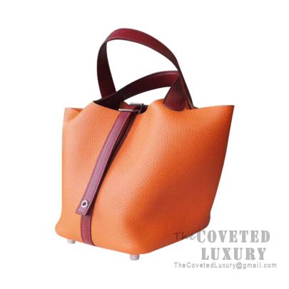 Hermes Picotin Lock 22 Bag 8V Orange Poppy And CK55 Rouge H Clemence SHW