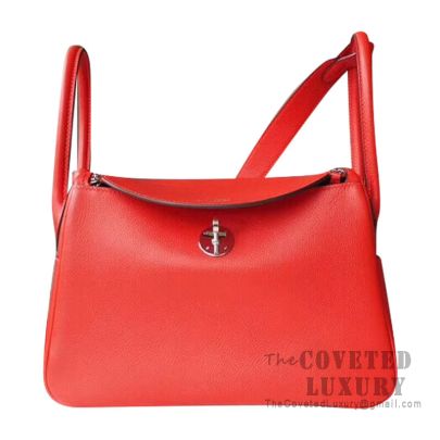 tas shoulder-bag Hermes Lindy 26 Veau Evercolor Rouge Tomate