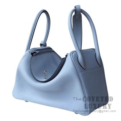 Hermes Mini Lindy Bag In Blue Lin Clemence Leather 