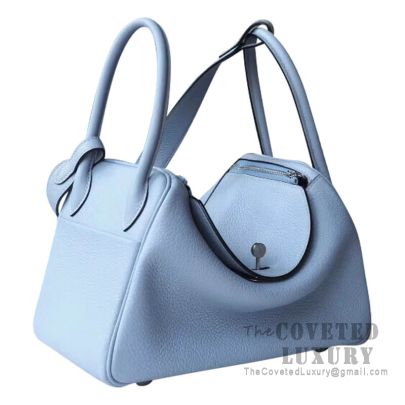 Hermes Blue Pale Clemence Lindy 26 Handbag Bag