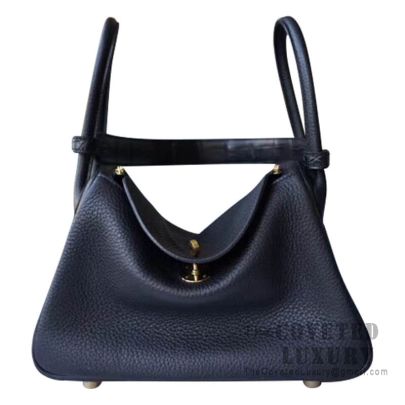 Hermes Noir Black Clemence Lindy 26 Handbag Bag