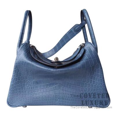 Hermes Lindy 30 Bag N7 Blue Tempete Matte Alligator SHW